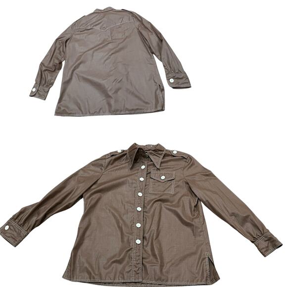 Vintage 1970s Brown Button-Up Shirt Western Mod Disco Style / Medium - - Picture 3 of 4